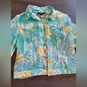 LINEAR Blue Floral Button Up Blouse Medium